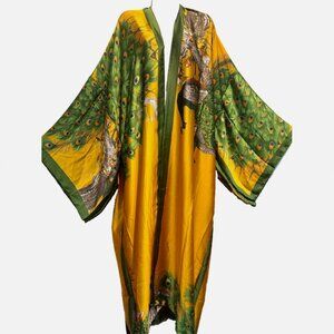 Nwt FUNKY STUFF boho peacock satin maxi open TOP DUSTER CARDIGAN 5X